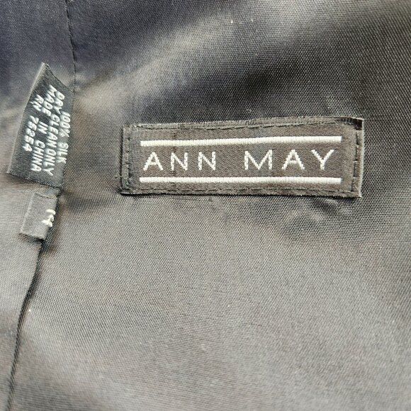 Ann May VTG Silk Blazer Teal Green Sz 14 '80s Shoulder Pads Faux Pockets - Picture 3 of 12